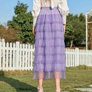 New Purple Layered Mesh Overlay Skirt